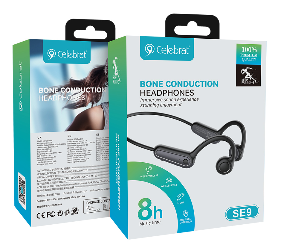 CELEBRAT neckband earphones SE9, OWS Bone Conduction, 16.3mm, 180mAh, μαύρα - Image 5