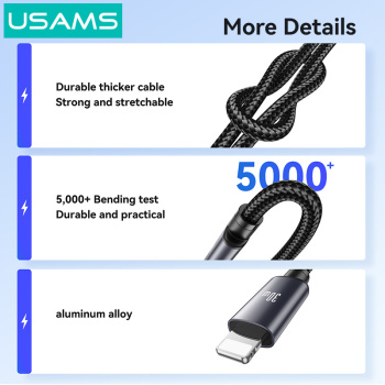 USAMS καλώδιο Lightning σε USB-C SJ770, 30W, 480Mbps, 1m, μαύρο