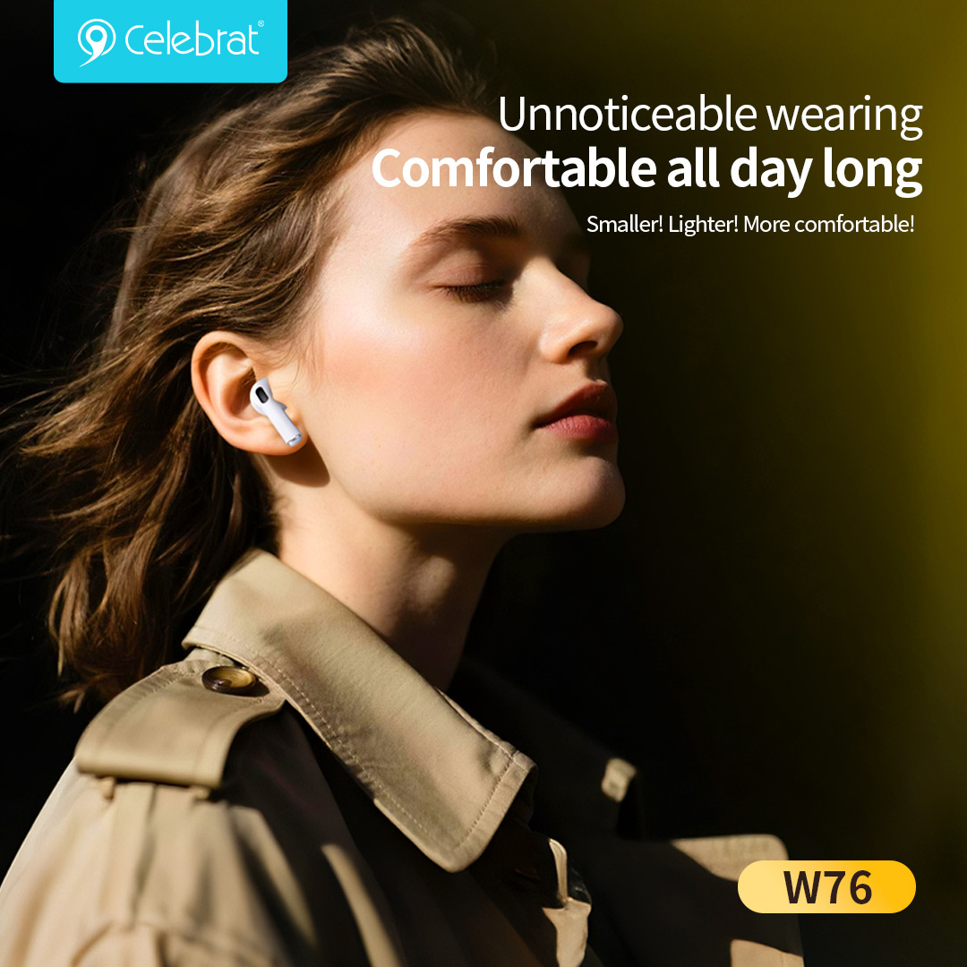 CELEBRAT earphones με θήκη φόρτισης W76, True Wireless, 13mm, 25/300mAh, λευκά - Image 3