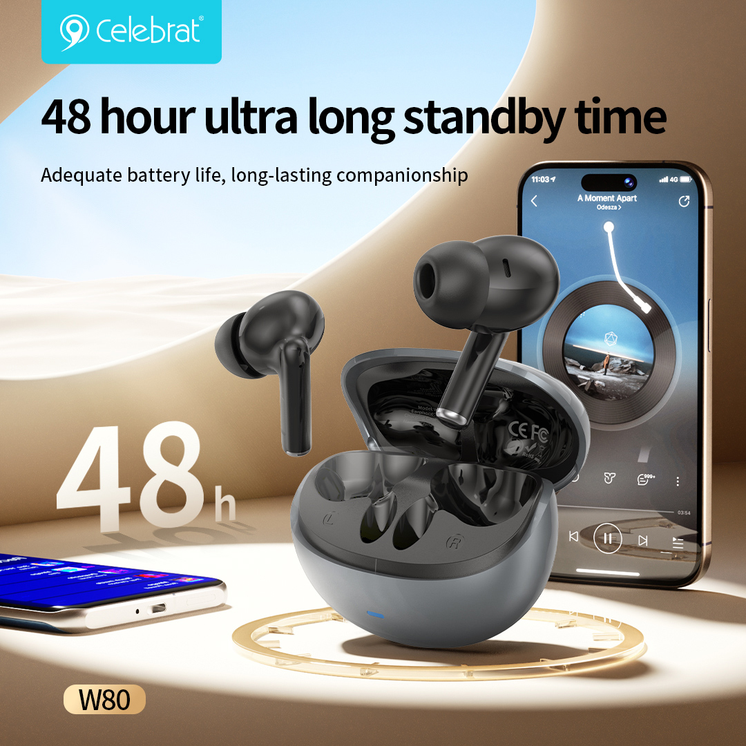 CELEBRAT earphones με θήκη φόρτισης W80, True Wireless, 13mm, 30/230mAh, γκρι - Image 5