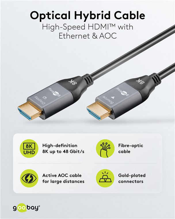 GOOBAY καλώδιο HDMI 2.1 76278 με Ethernet, AOC, 8K/60Hz, 48 Gbps, 50m, μαύρο - Image 2