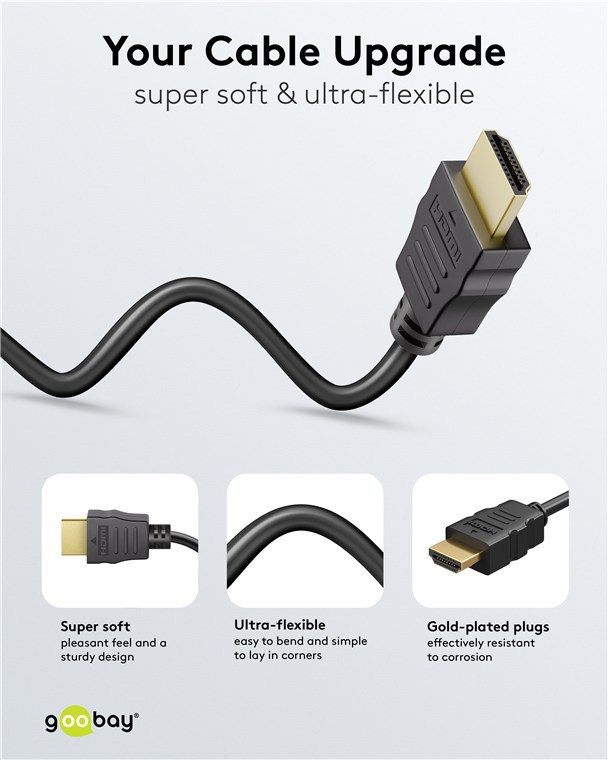 GOOBAY καλώδιο HDMI 80104 με Ethernet, soft, 4K/60Hz, 18 Gbps, 3m, μαύρο - Image 2