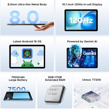 DOOGEE tablet Tab G5, 10.1″, 3/128GB, 4G, Android 16, 7500mAh, μαύρο