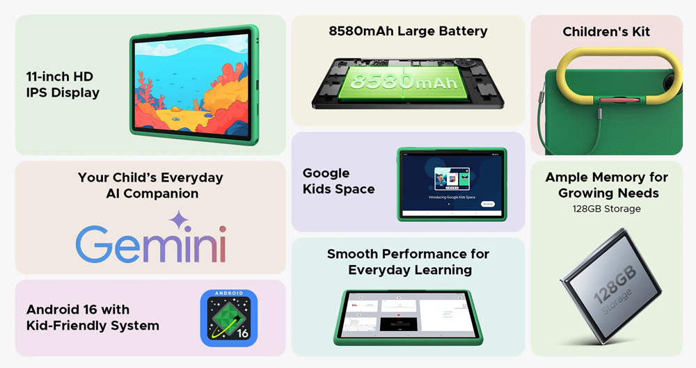 DOOGEE tablet U11 Kid, 11", 4/128GB, Android 16, 8580mAh, ροζ - Image 2
