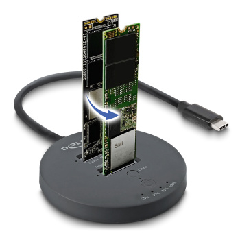 DELOCK docking station για M.2 NVMe PCIe SSD 64364, 2 θέσεων, 20Gbps, clone function, μαύρο