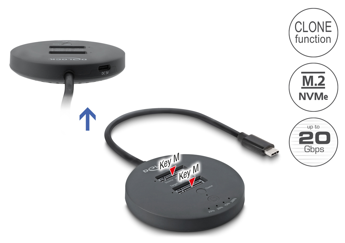 DELOCK docking station για M.2 NVMe PCIe SSD 64364, 2 θέσεων, 20Gbps, clone function, μαύρο - Image 3