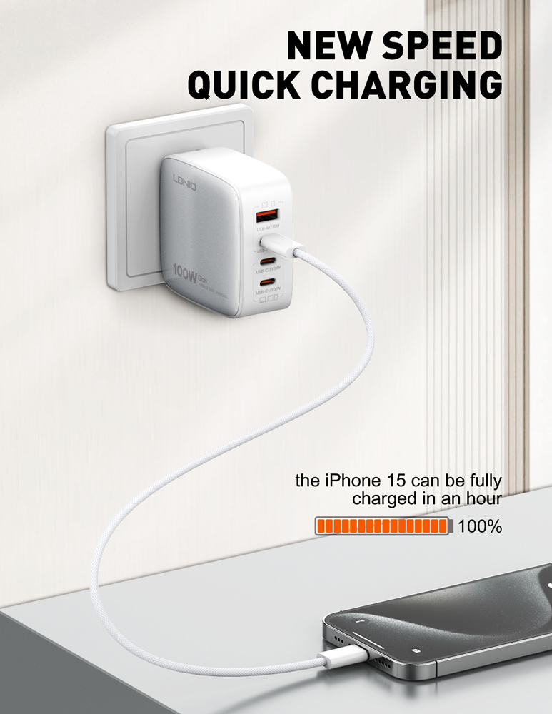 LDNIO καλώδιο USB-C iP-901c, 65W, 480Mbps, 1m, λευκό - Image 2