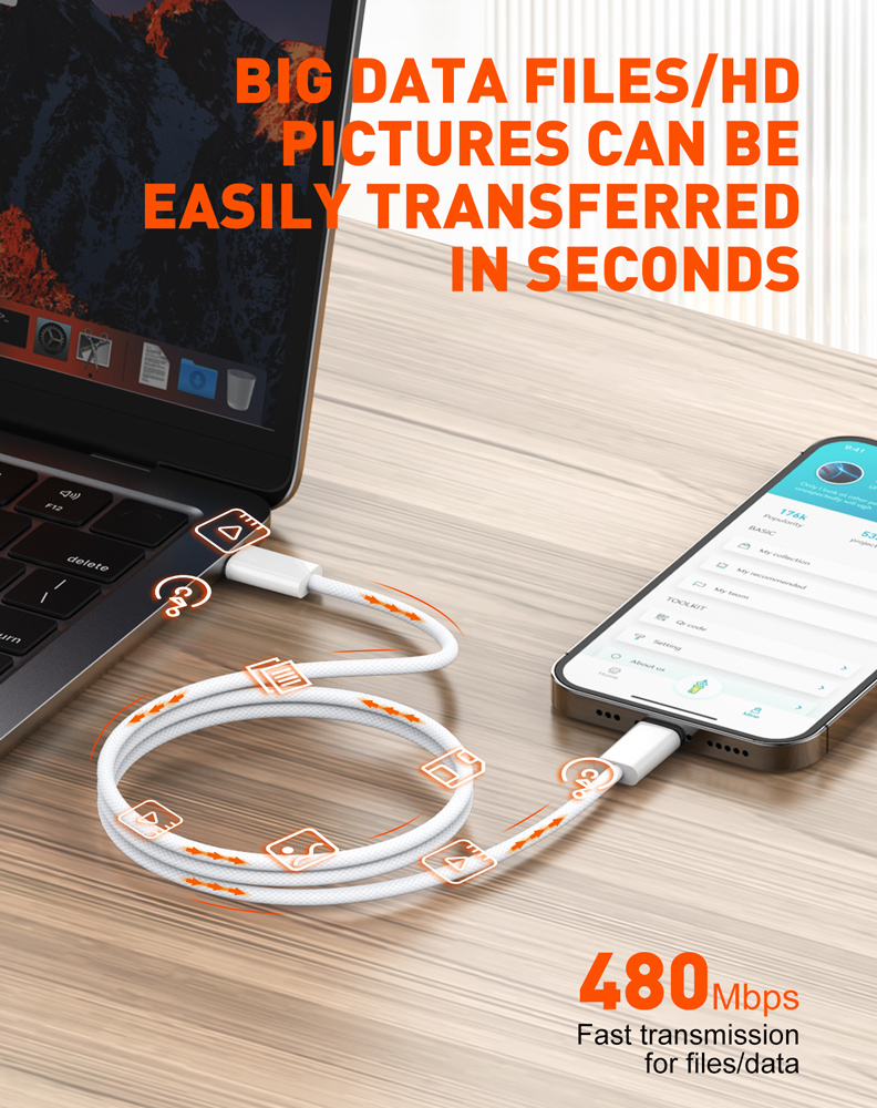 LDNIO καλώδιο USB-C iP-901c, 65W, 480Mbps, 1m, λευκό - Image 3