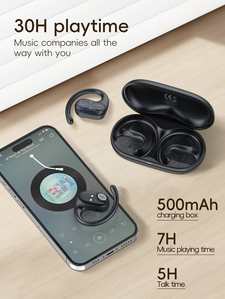 LDNIO earphones με θήκη φόρτισης T07, OWS Bone Conduction, 15mm, 60/500mAh, μαύρα - Image 5