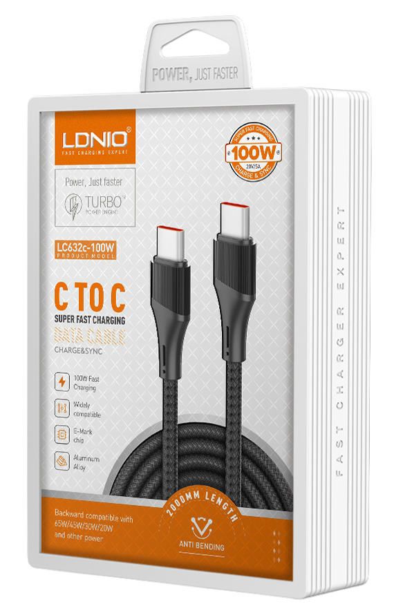 LDNIO καλώδιο USB-C LC632c, 100W, 480Mbps, 2m, μαύρο - Image 5