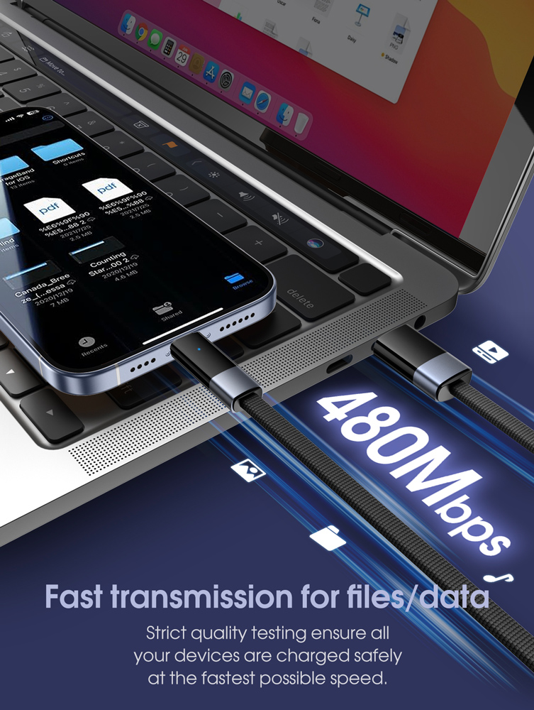 LDNIO καλώδιο USB-C σε USB LS241Q, flat, 100W, 480Mbps, 1m, μαύρο - Image 4