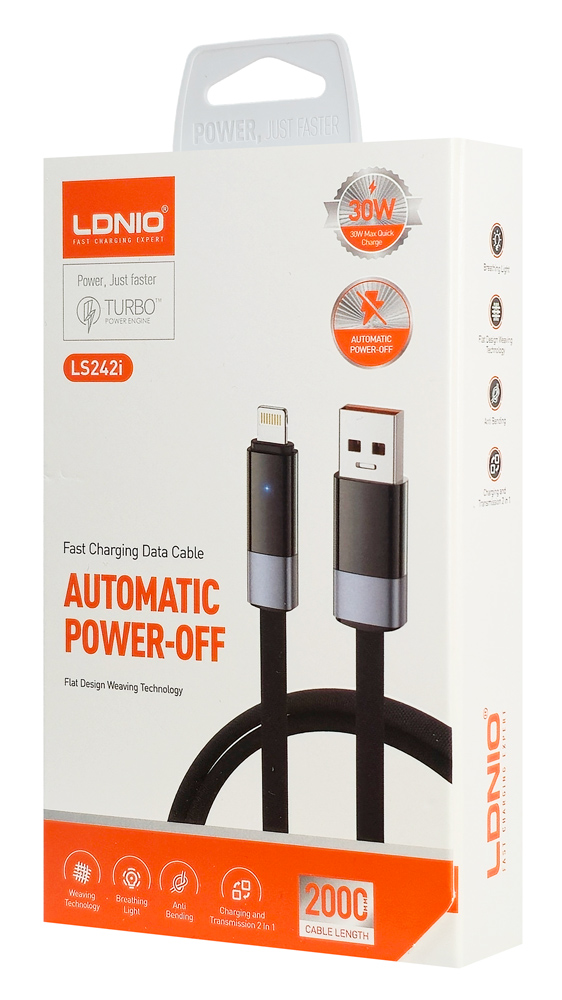 LDNIO καλώδιο Lightning σε USB LS242i, flat, 30W, 480Mbps, 2m, μαύρο - Image 5