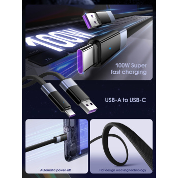 LDNIO καλώδιο USB-C σε USB LS242Q, flat, 100W, 480Mbps, 2m, μαύρο