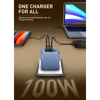 LDNIO φορτιστής τοίχου Q8 με καλώδιο USB-C, USB/Lightning/3x USB-C, GaN, 100W, μπλε