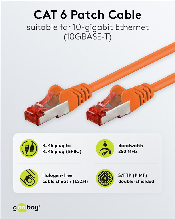 GOOBAY καλώδιο δικτύου 93468, CAT 6 S/FTP, copper, 250MHz, 1m, πορτοκαλί - Image 2