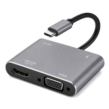 POWERTECH docking station CAB-UC101, 4 θυρών, USB-C, 4K, 100W, γκρι
