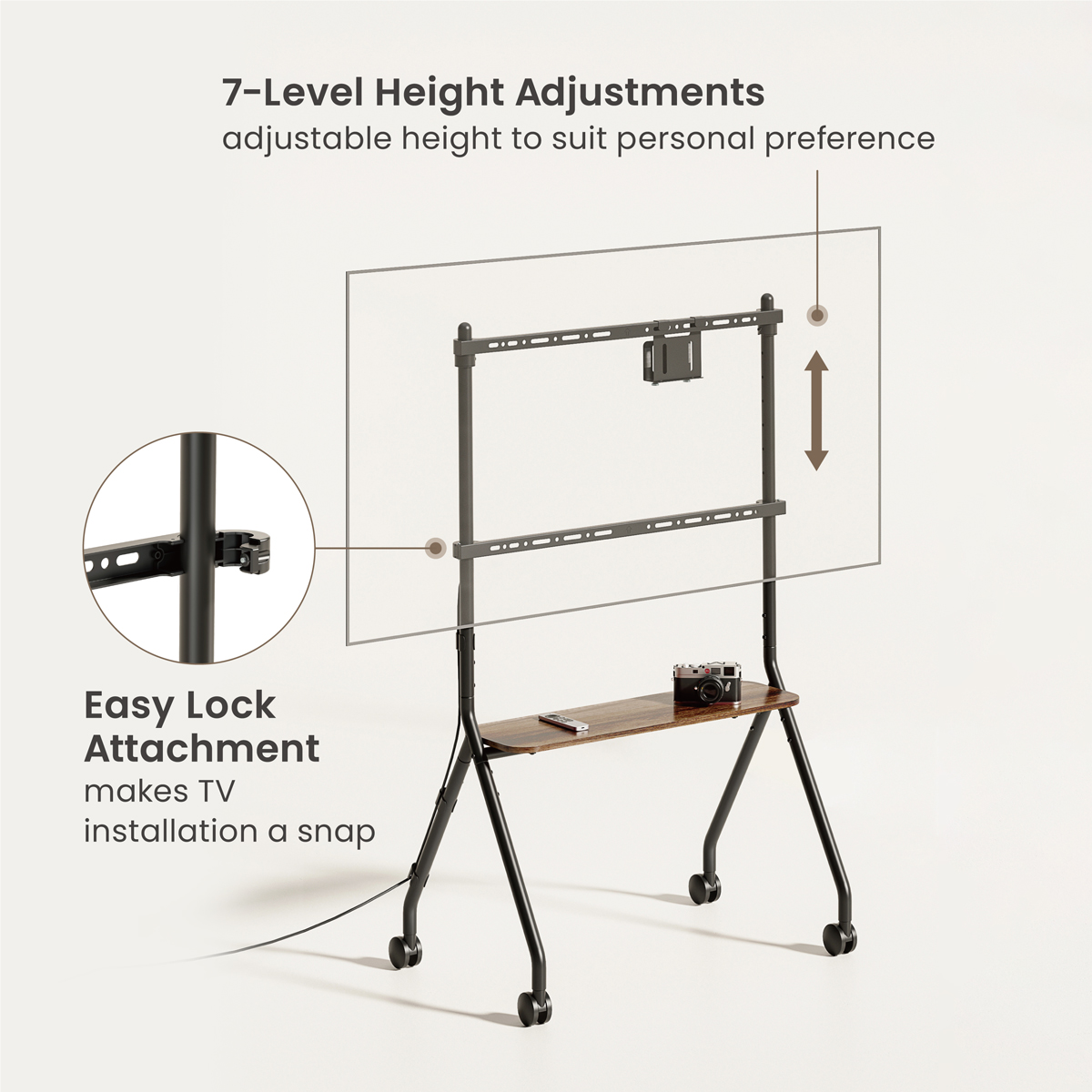 BRATECK βάση τηλεόρασης δαπέδου FS66-46F-01, 37-86", έως 80kg, με ράφι & ροδάκια - Image 3