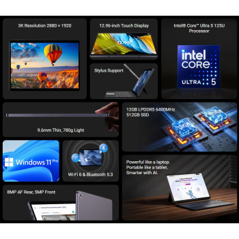 CHUWI tablet Hi10 Max με πληκτρολόγιο/θήκη, 12.96″, 12/512GB, Windows 11 Pro, 4820mAh, γκρι