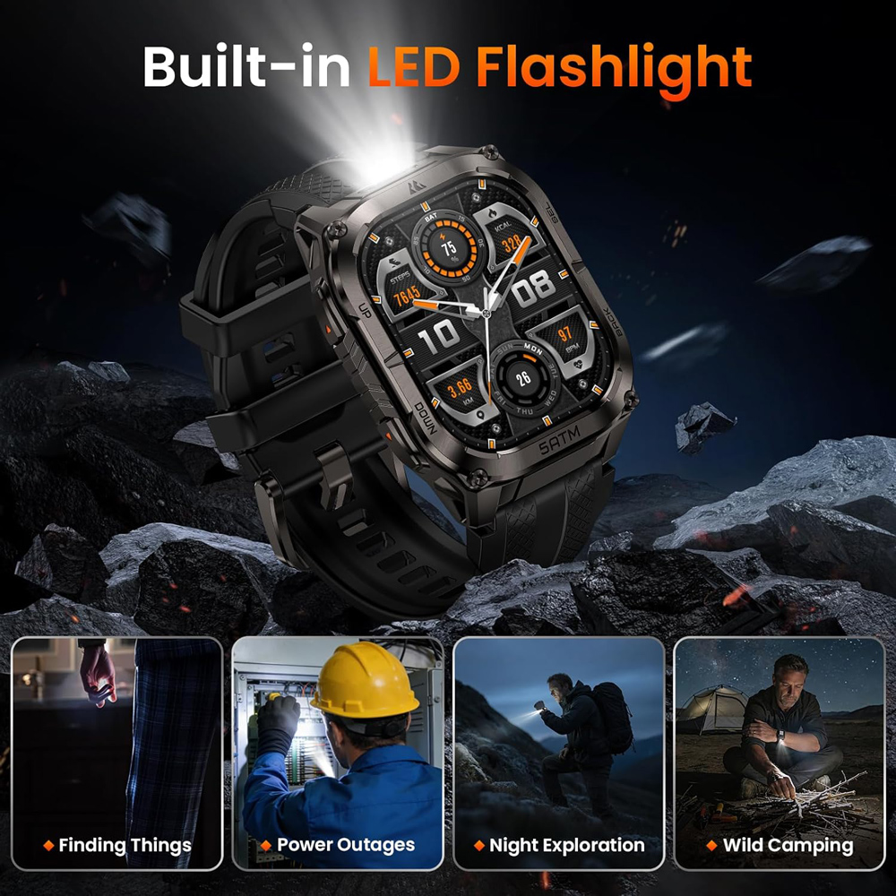 KOSPET smartwatch TANK M4C, heart rate, 1.96" AMOLED, GPS, 5 ATM & IP69K, με φακό, μαύρο - Image 2