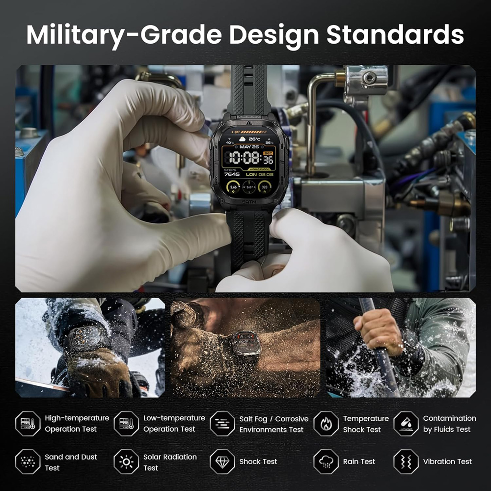 KOSPET smartwatch TANK M4C, heart rate, 1.96" AMOLED, GPS, 5 ATM & IP69K, με φακό, μαύρο - Image 5