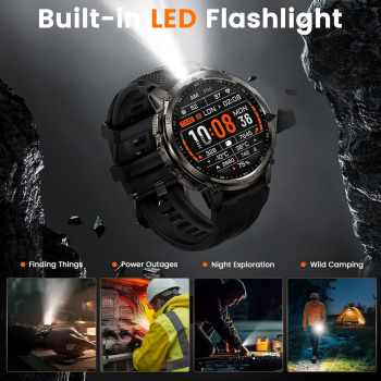 KOSPET smartwatch TANK T4C, heart rate, 1.5″ AMOLED, GPS, 5 ATM & IP69K, με φακό, μαύρο