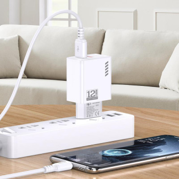 KAKUSIGA φορτιστής τοίχου KSC-1238 με καλώδιο micro USB, 2x USB, 12W, λευκός