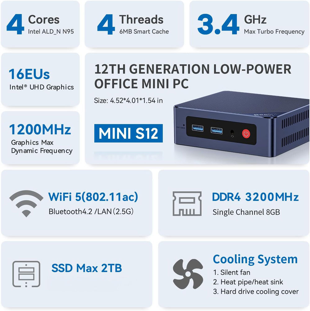 BEELINK mini PC Mini S12, Intel N95, 12GB, 480GB M.2, Windows 11 Pro - Image 3