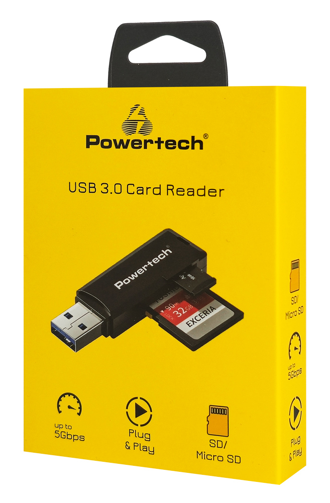 POWERTECH card reader PT-1605 για SD & micro SD, USB 3.0, 5Gbps, μαύρο - Image 4