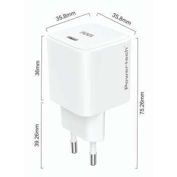 POWERTECH φορτιστής τοίχου PT-1612, USB-C, 100W, GaN, AVS, λευκός