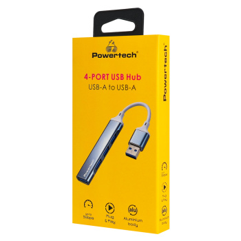 POWERTECH USB hub PTR-0207, 4x θυρών, USB 3.0, 5Gbps, USB σύνδεση, γκρι