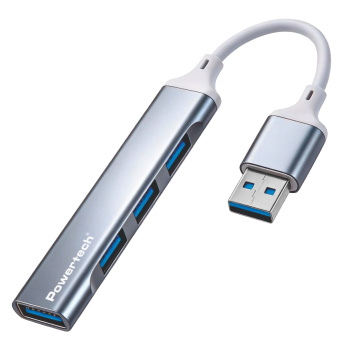 POWERTECH USB hub PTR-0207, 4x θυρών, USB 3.0, 5Gbps, USB σύνδεση, γκρι